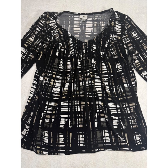 Worthington Tops - Worthington Stretch Blouse Women's Large Black White Abstract Print Long Sleeve